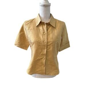 Vintage Parasuco Silk Dupioni Short Sleeve Button Front Shirt Gold M
